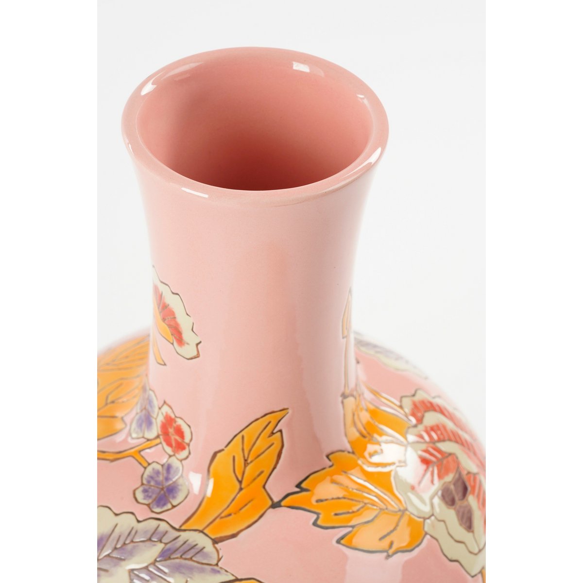 Vase „Eloise“ – Keramikvase in Rosa mit floralem Dekor