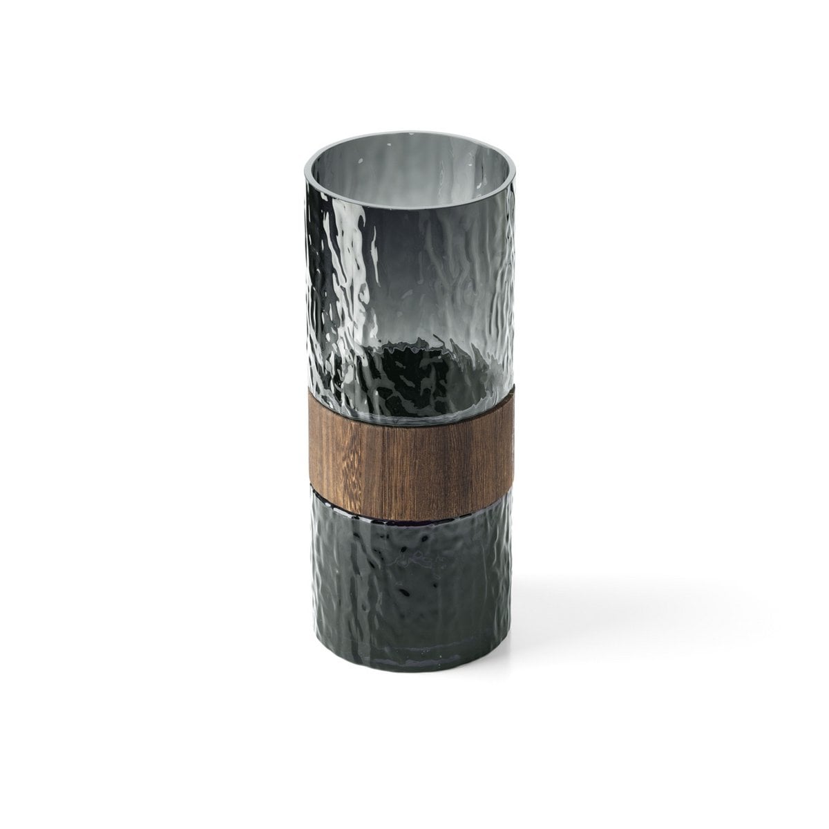 Vase „Wood You Be Mine“ – Glas & Holz, Dunkelgrau