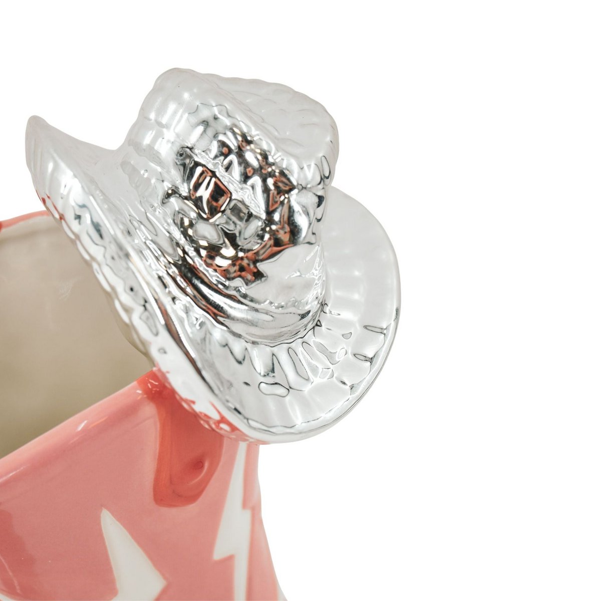 Stiefelvase Disco Hat Pink / Orange – Keramikvase in Stiefelform mit Hutdetail