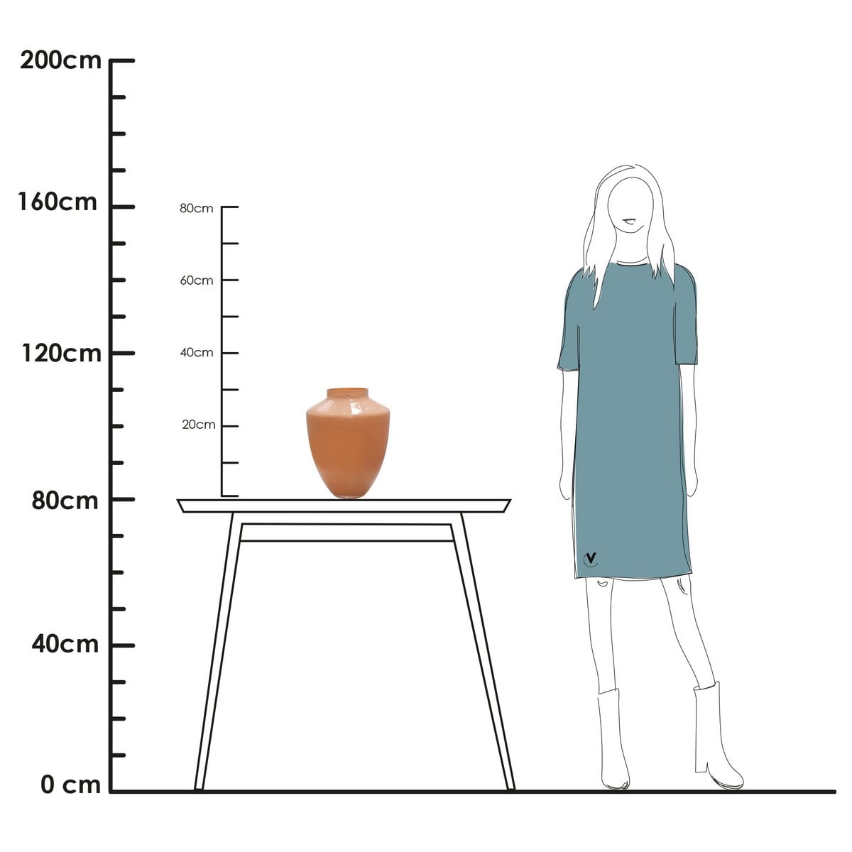 Vase „Tugela“ – Pastellpfirsich, mundgeblasenes Glas