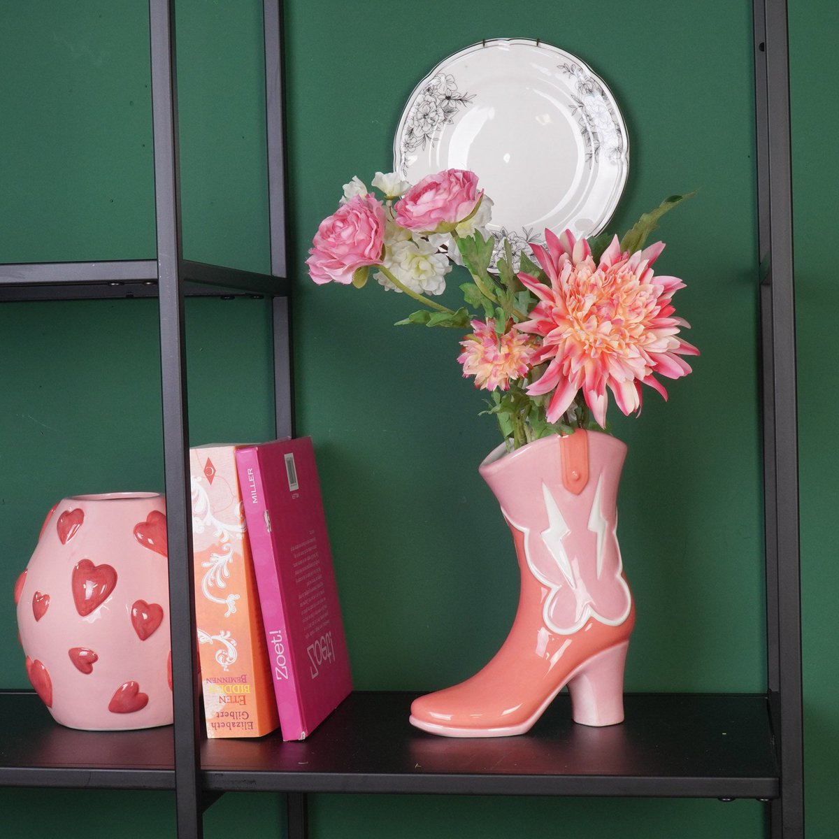 Boot Vase Pink / Orange – Keramikvase in Stiefelform