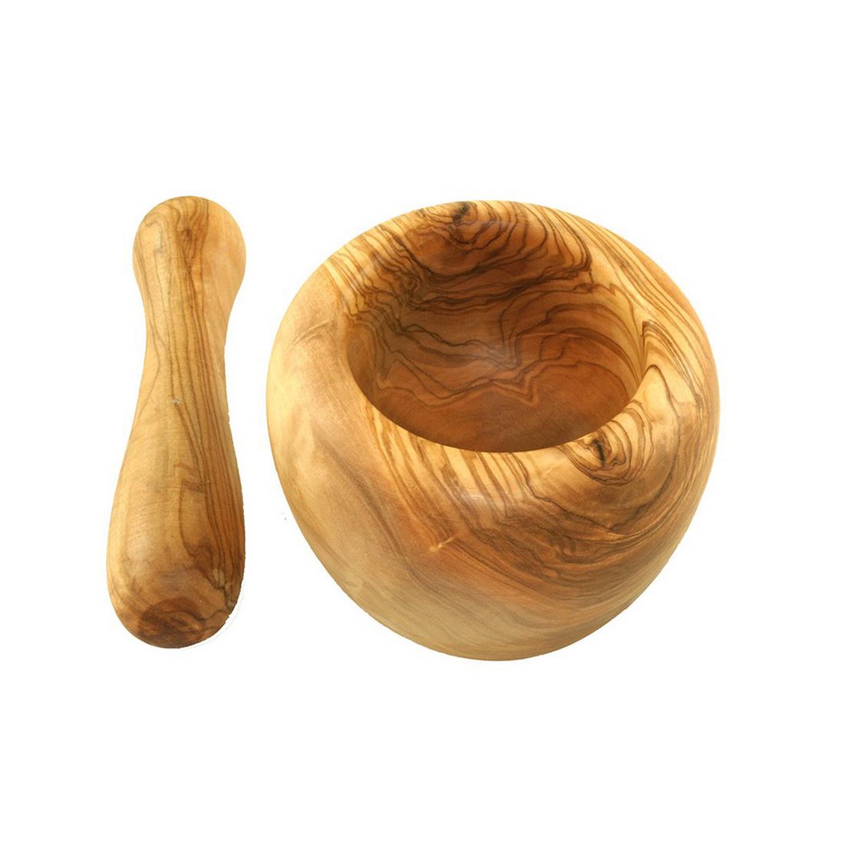 Runder Mörser aus Olivenholz – Ø ca. 12 cm, inkl. Stößel