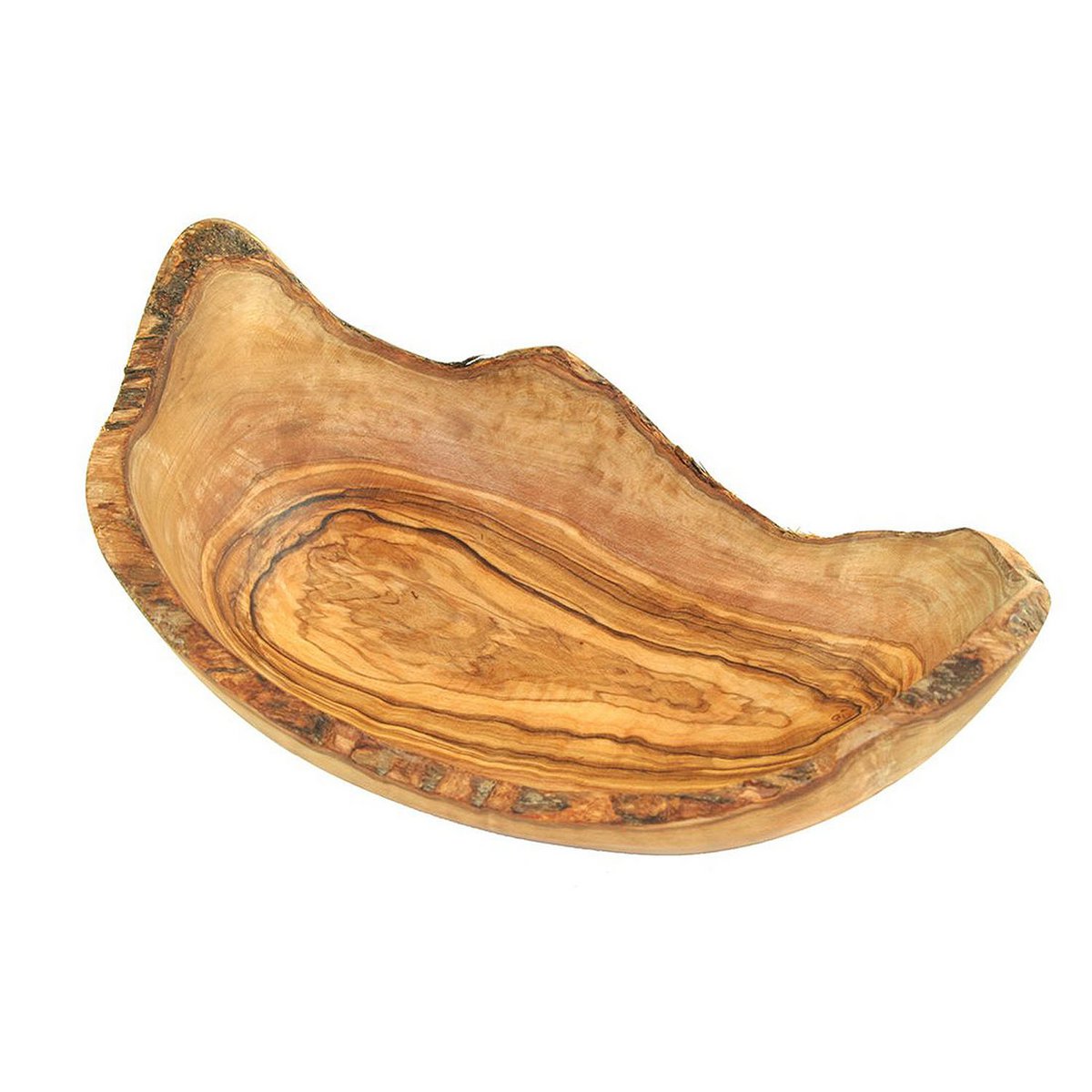 Obstschale aus Olivenholz – Oval mit rustikalem Rand (ca. 25–29 cm)