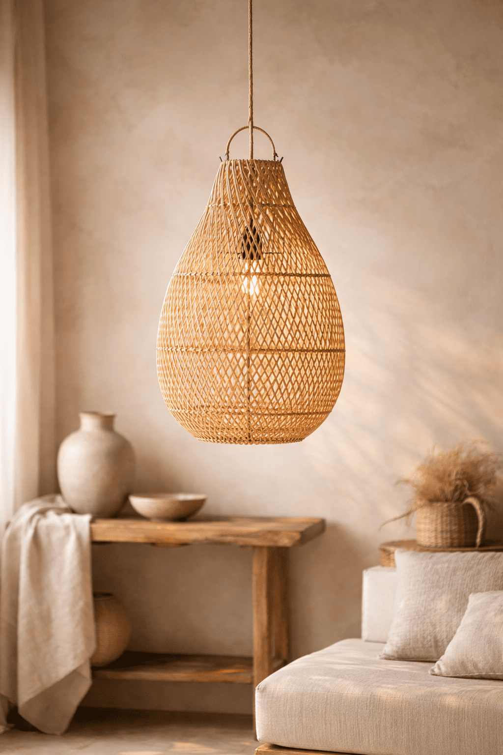 Kendi Anhänger – Rattan-Hängeleuchte in Natur (Größe M)