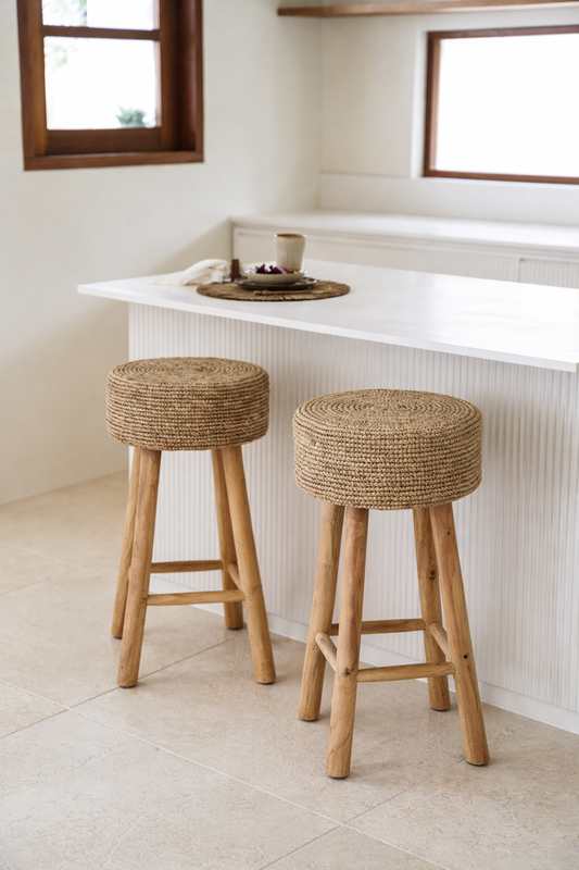 ANKASCHU | Bast & Teakholz | Barhocker – Natur