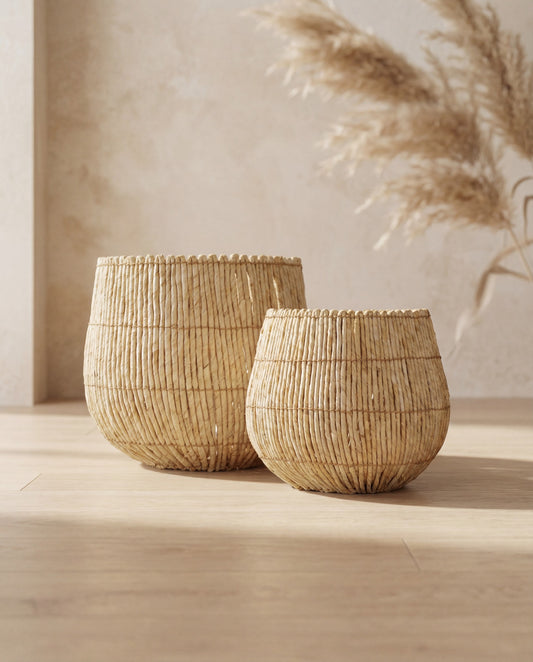 ANKASCHU | Naturgras | Aufbewahrungskörbe „Ronda“ – 2er Set