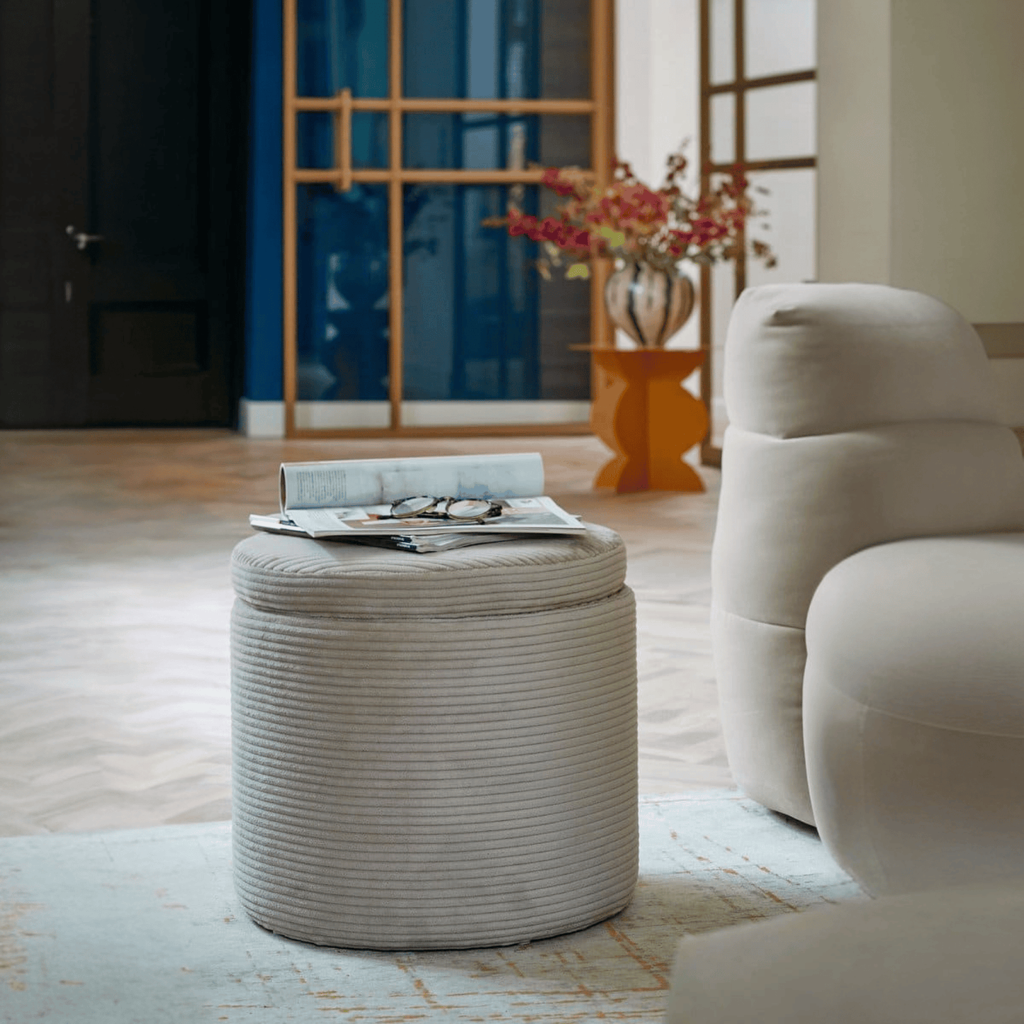 ANKASCHU | Textil | Pouf mit Stauraum – Creme