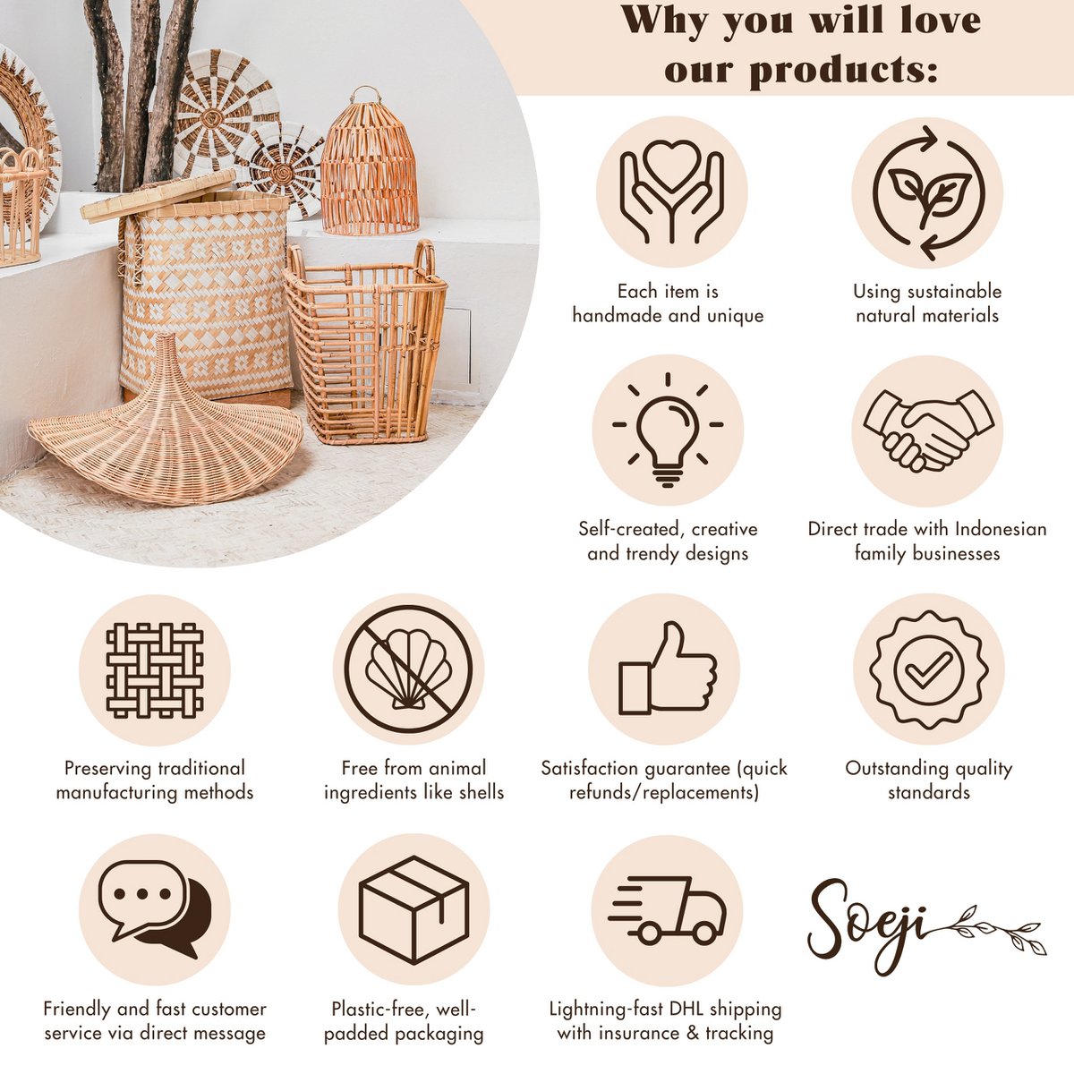 Rattanvase „Kidung“ – Große Boho-Bodenvase aus Naturfasern