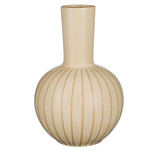 Keramikvase „Holm“ – Cremefarbenes Designobjekt mit Linienstruktur