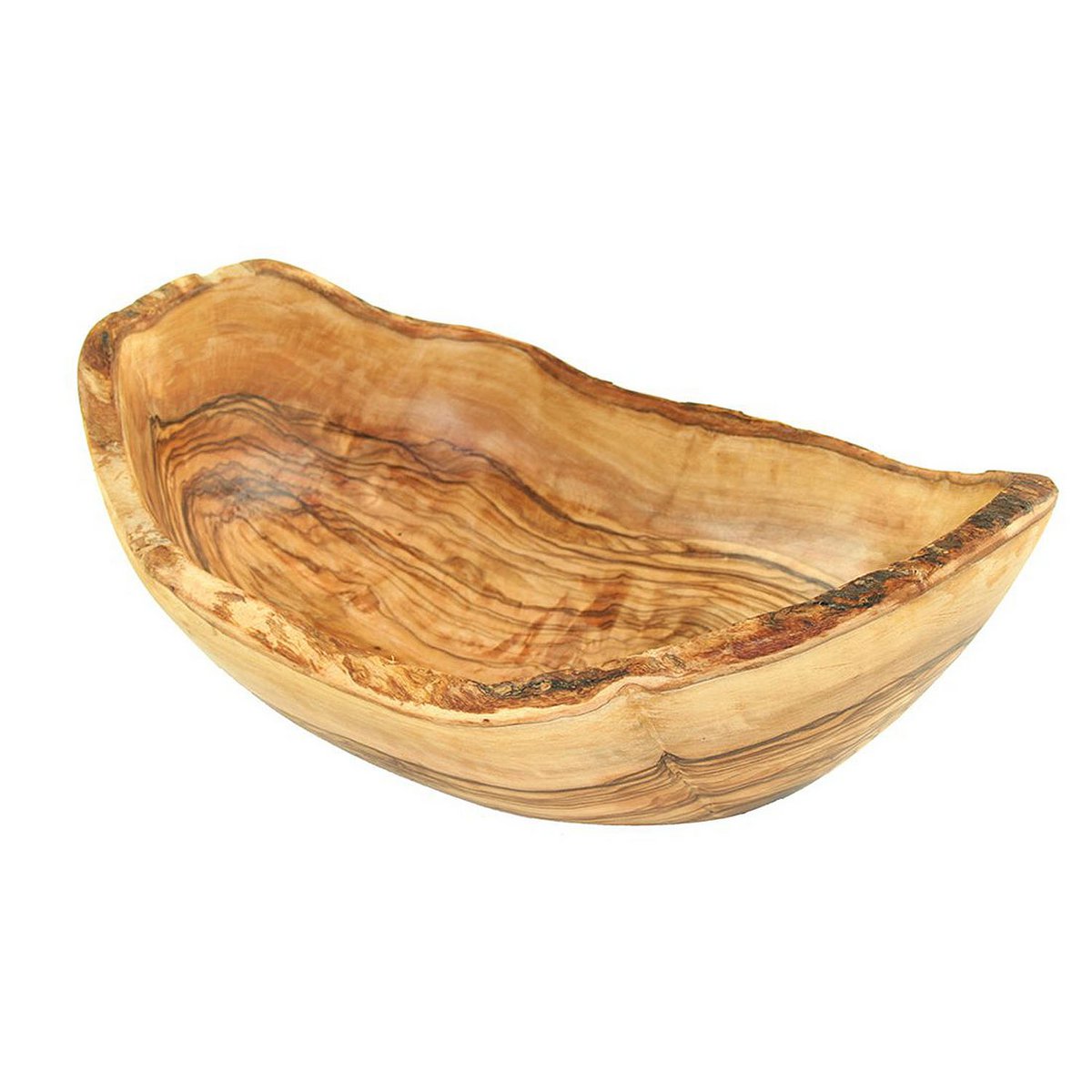Obstschale aus Olivenholz – Oval mit rustikalem Rand (ca. 25–29 cm)