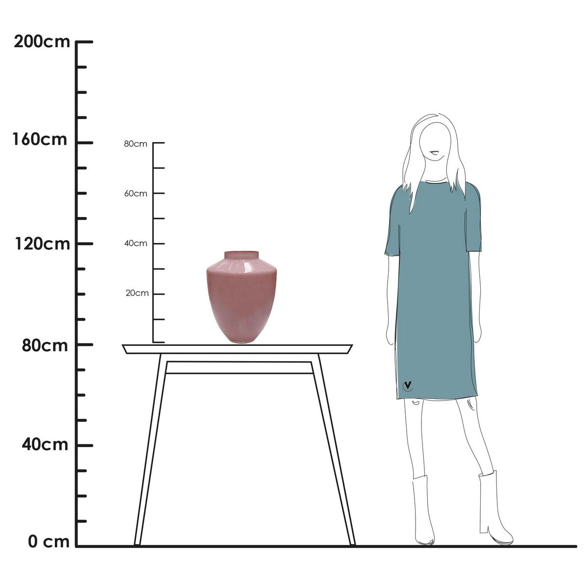 Vase „Tugela“ – Pastellrosa, mundgeblasenes Glas