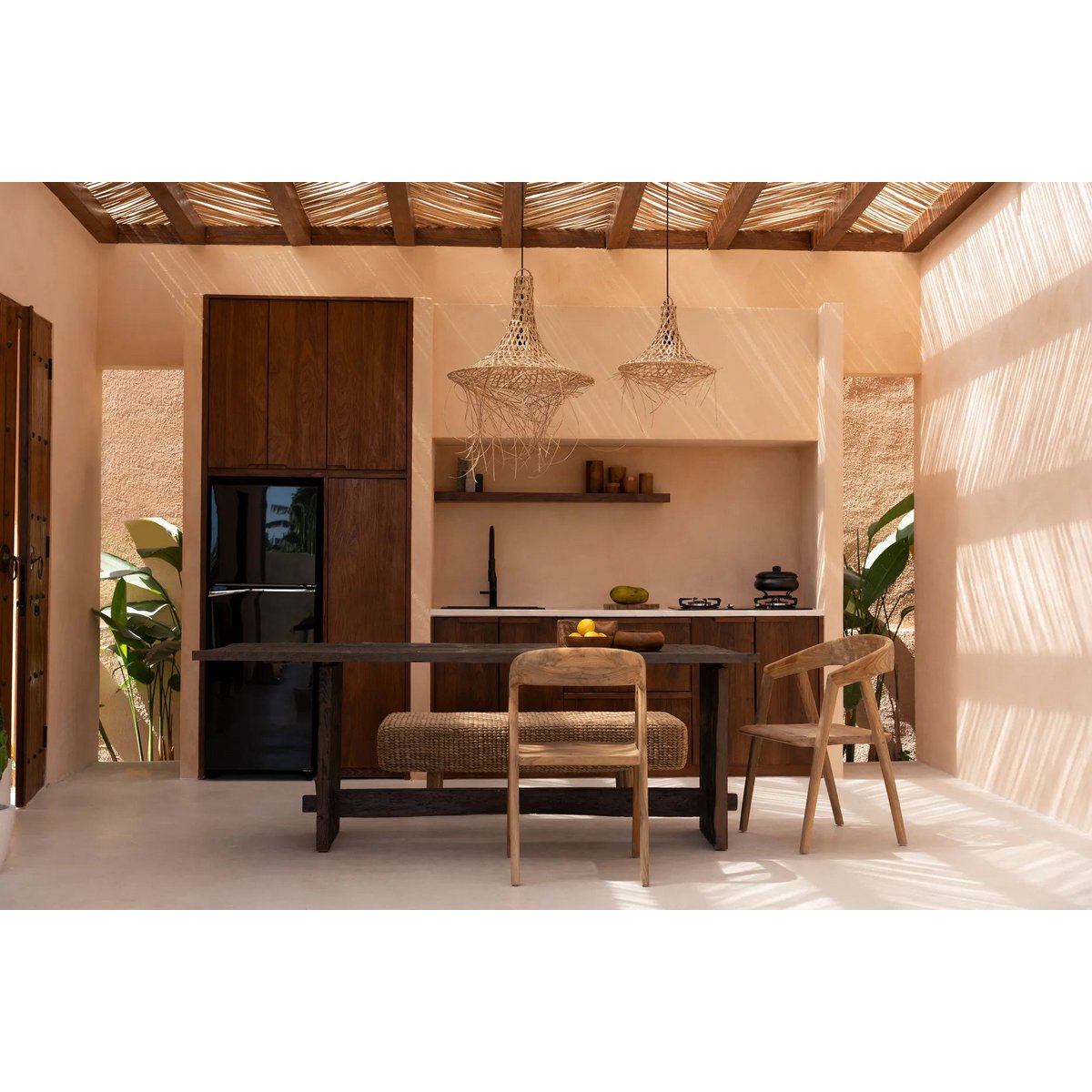 Mykonos Rattan-Hängeleuchte – Handgefertigter Boho-Anhänger aus Naturmaterial (Größe M)