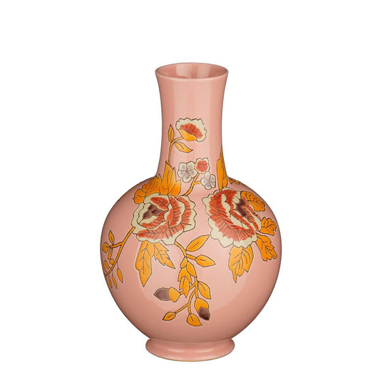 Vase „Eloise“ – Keramikvase in Rosa mit floralem Dekor