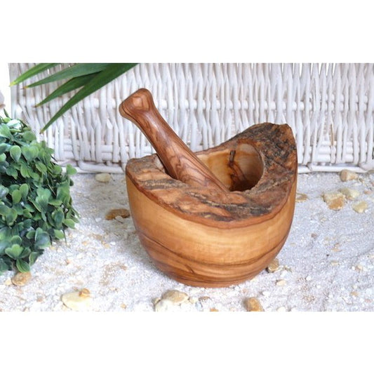ANKASCHU | Olivenholz | Mörser „Rustikal“ – Ø ca. 12 cm, inkl. Stößel