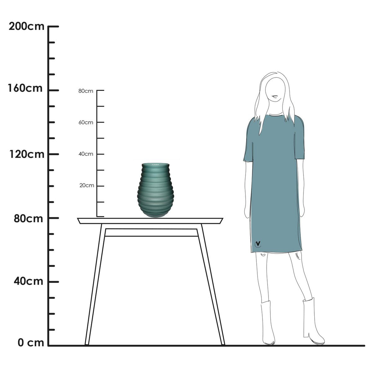 Vase „Chinko“ – Satingrün, gerilltes Glas mit Tiefe
