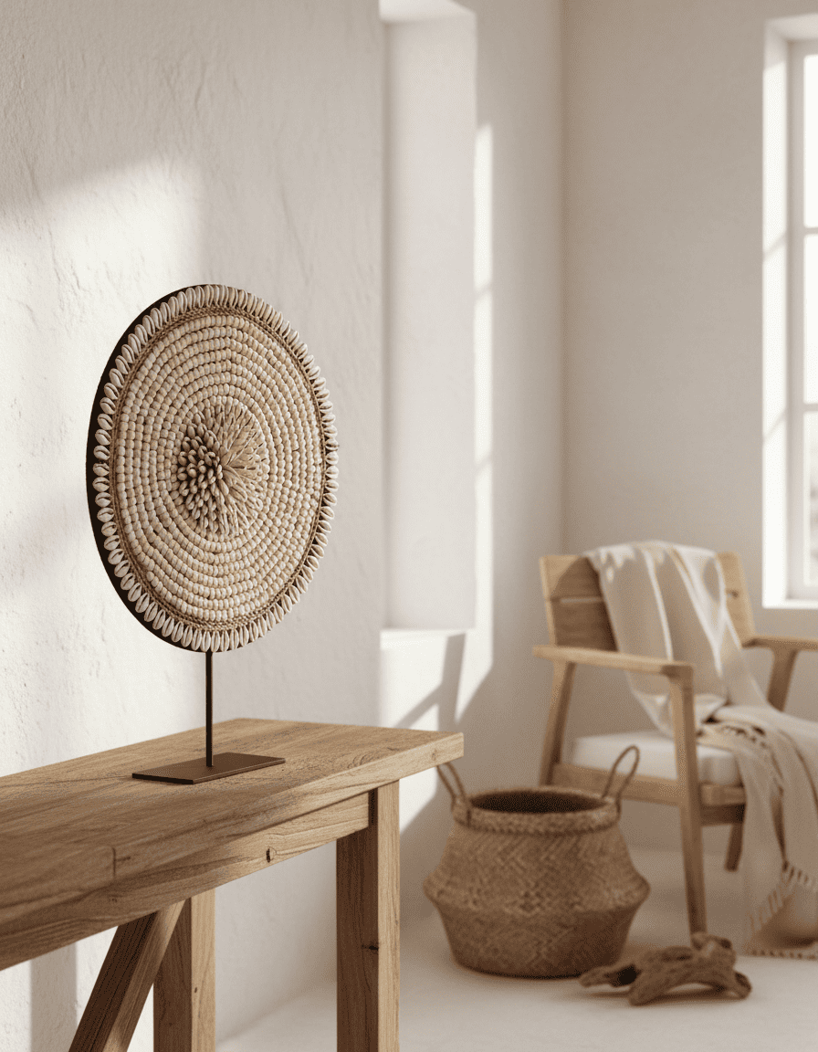 ANKASCHU | Natürliche Muscheln | Muschel „Martinique“ auf Ständer – Naturweiß