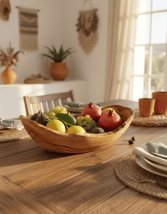 ANKASCHU | Olivenholz | Obstschale – Oval, rustikaler Rand (25–29 cm)