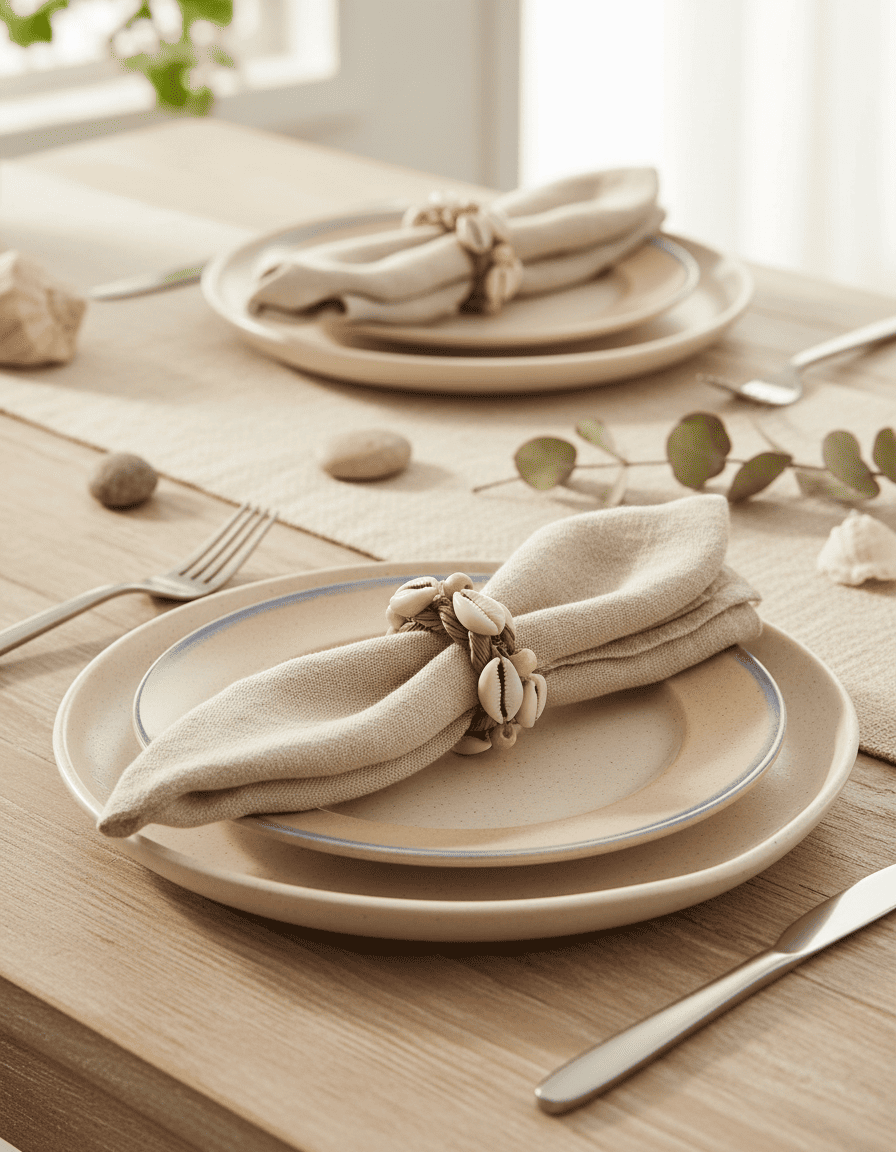 ANKASCHU | Seegras & Muschel | Serviettenring „Coast“ – Natur