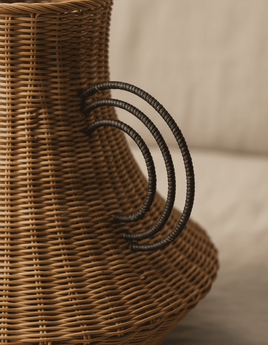 ANKASCHU | Rattan & Eisen | Dekorative Vase „Fabiola“ – Hellbraun