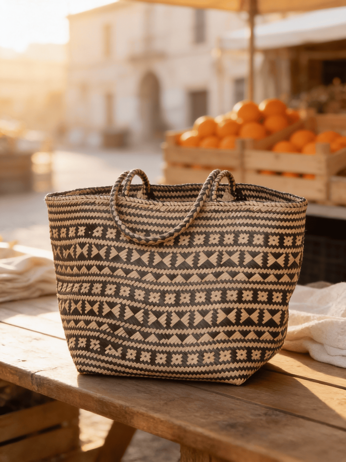 ANKASCHU | Rattan | Tasche „Kidul“ – Schwarz, gemustert