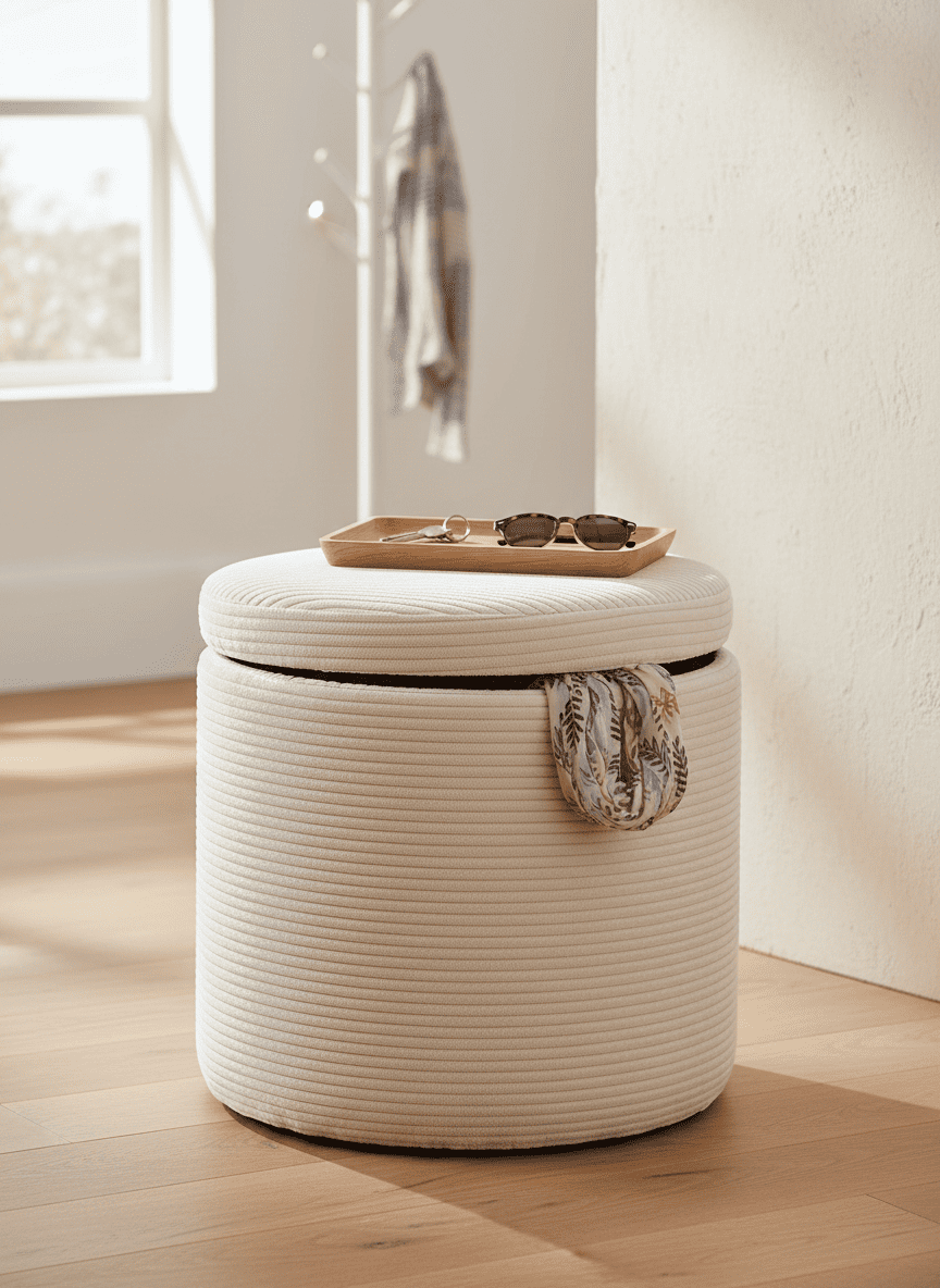 ANKASCHU | Textil | Pouf mit Stauraum – Creme