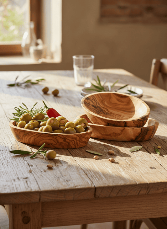 ANKASCHU | Olivenholz | Schälchen „Oval“ – 3er Set (15–17 cm)