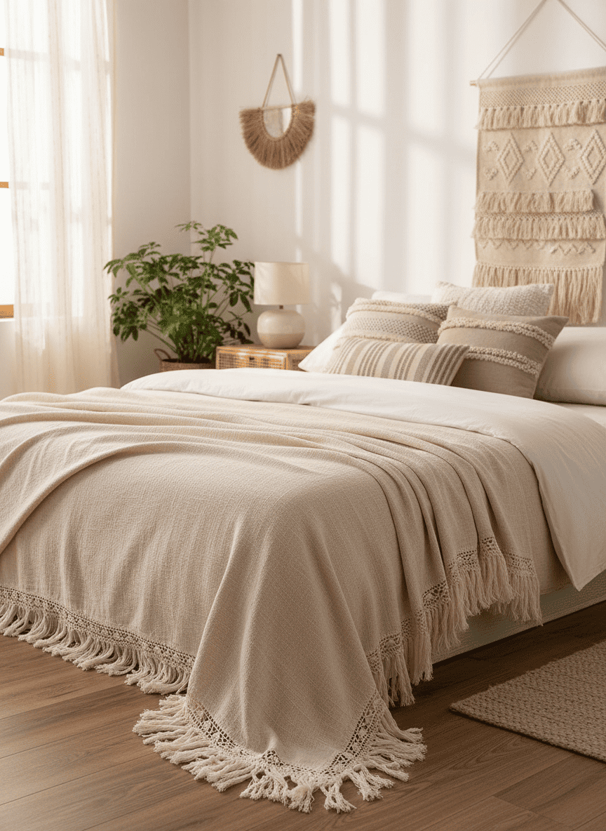 ANKASCHU | Baumwolle | Tagesdecke „Gypsy“ – Natur