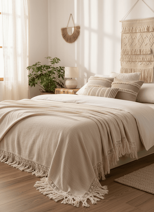 ANKASCHU | Baumwolle | Tagesdecke „Gypsy“ – Natur