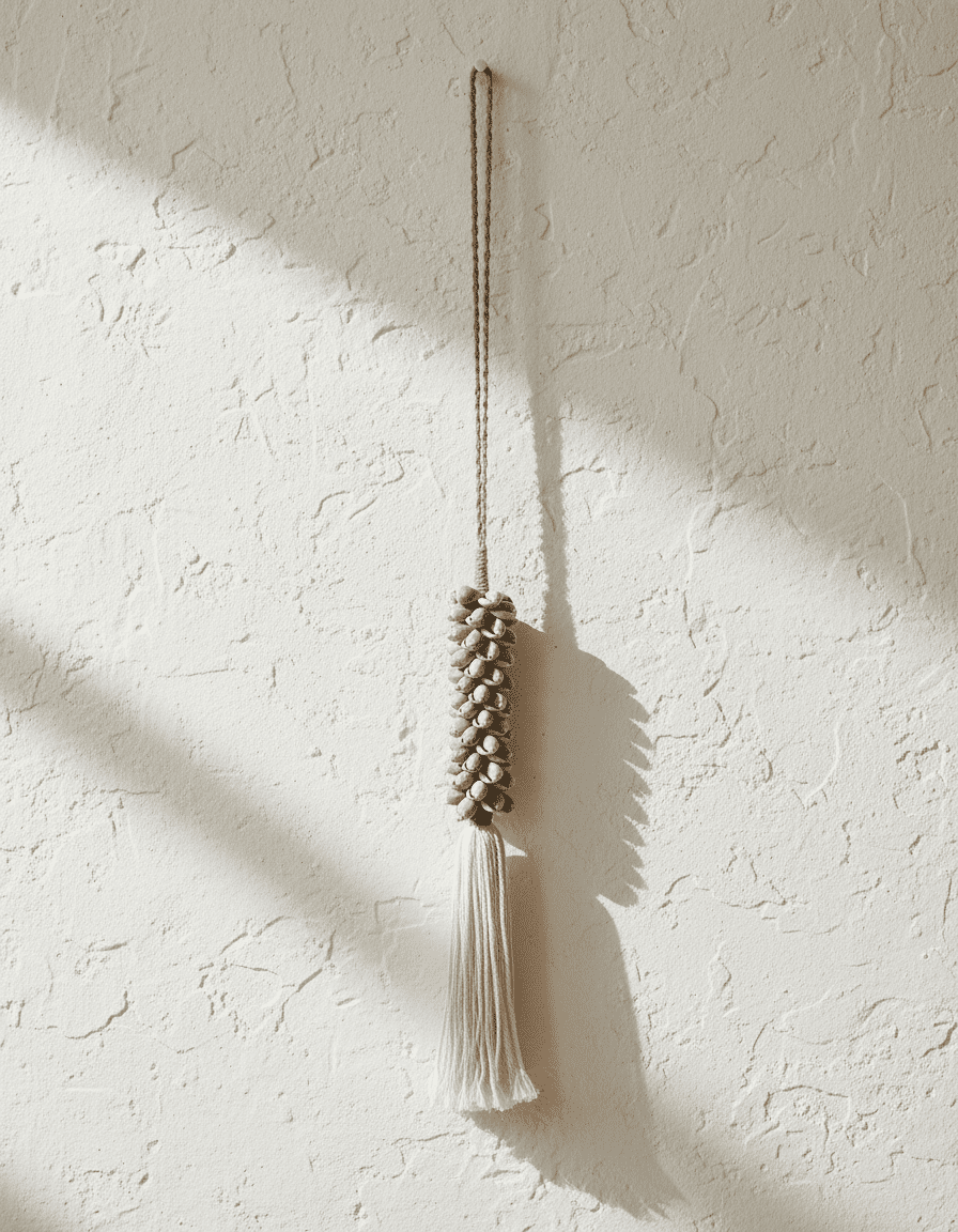 ANKASCHU | Muscheln & Baumwolle | Wanddeko „Muschelquaste“ – Grau