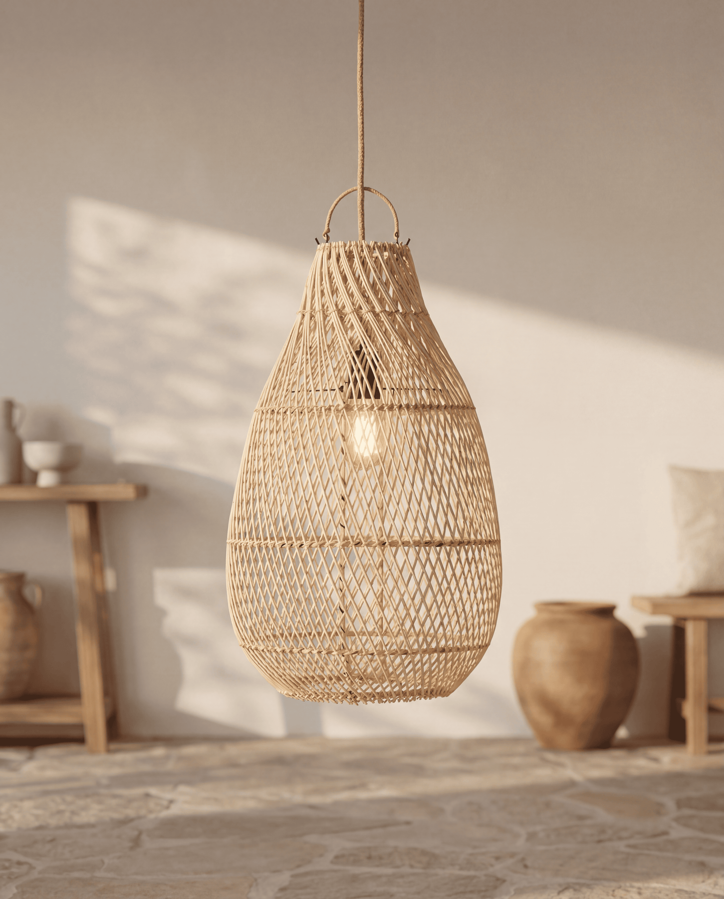 Kendi Anhänger – Rattan-Hängeleuchte in Natur (Größe M)