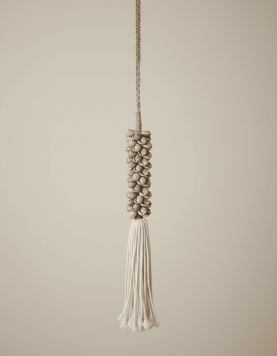 ANKASCHU | Muscheln & Baumwolle | Wanddeko „Muschelquaste“ – Grau