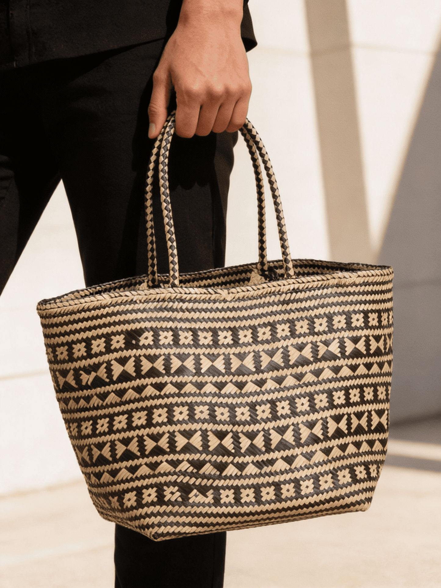 ANKASCHU | Rattan | Tasche „Kidul“ – Schwarz, gemustert