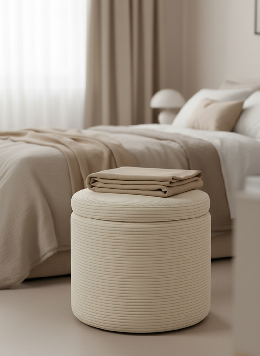 ANKASCHU | Textil | Pouf mit Stauraum – Creme
