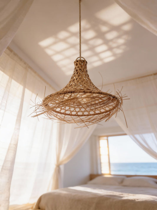 ANKASCHU | Natur-Rattan | Hängeleuchte „Mykonos“ – Natur, Größe M