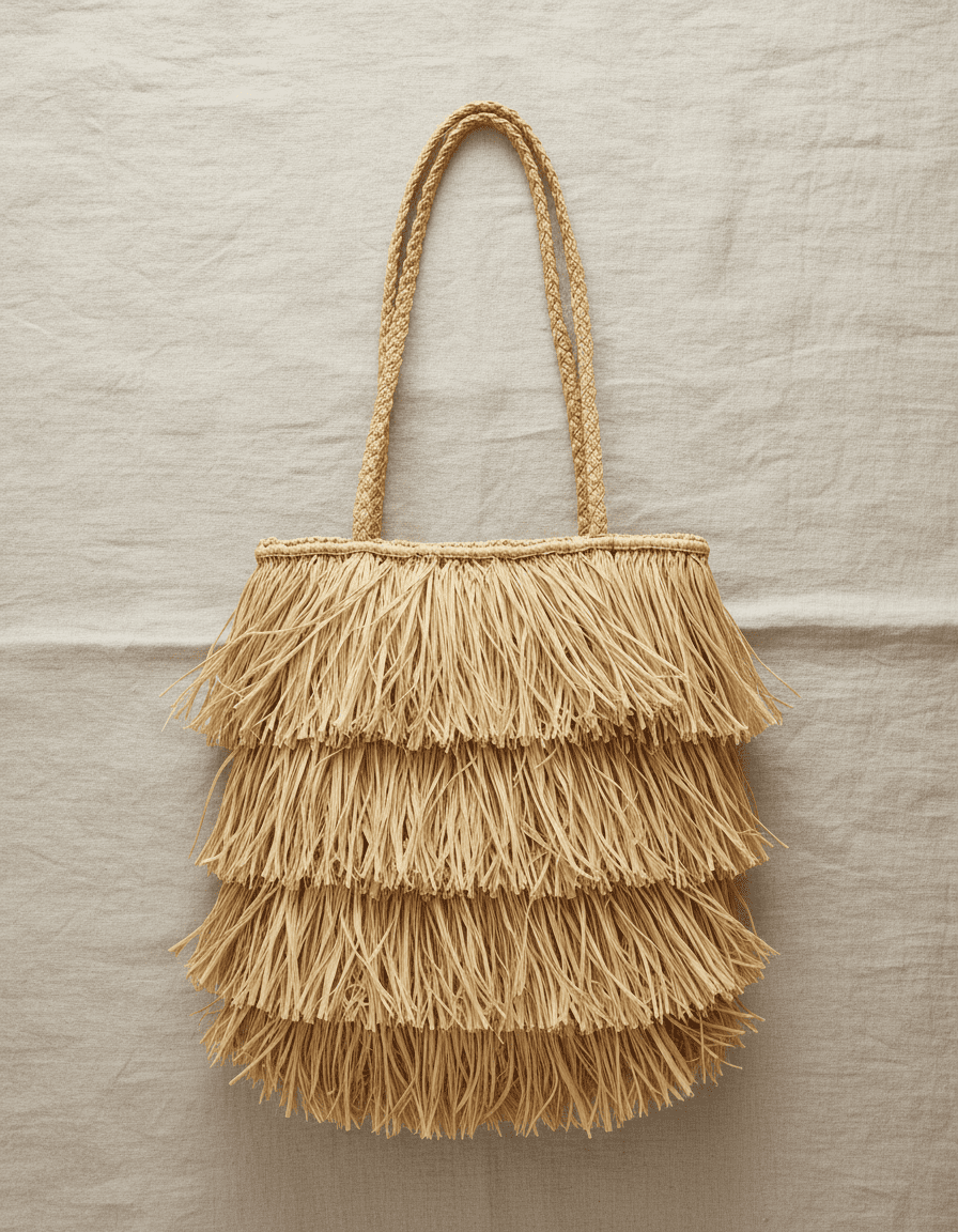 ANKASCHU | Raffia | Tote Bag „Bahamas“ – Natur mit Fransen