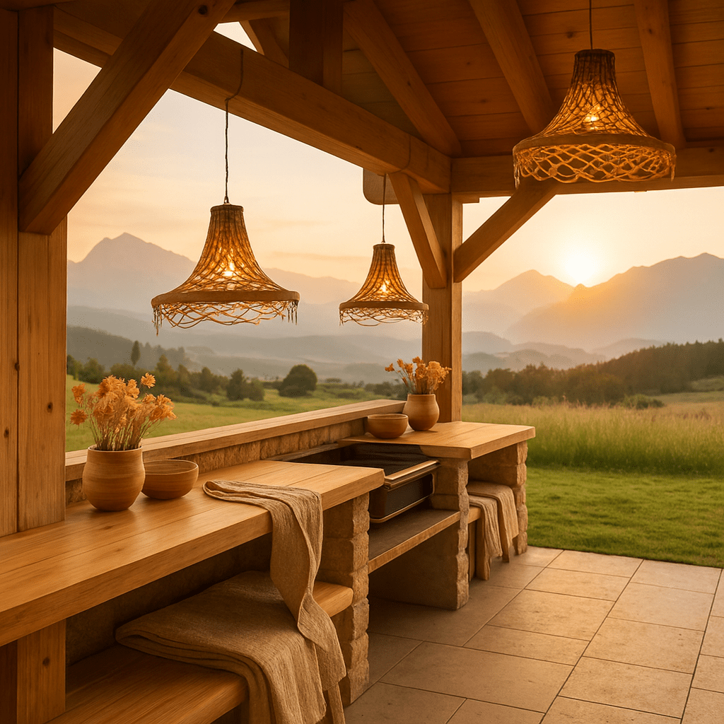 Mykonos Rattan-Hängeleuchte – Handgefertigter Boho-Anhänger aus Naturmaterial (Größe M)